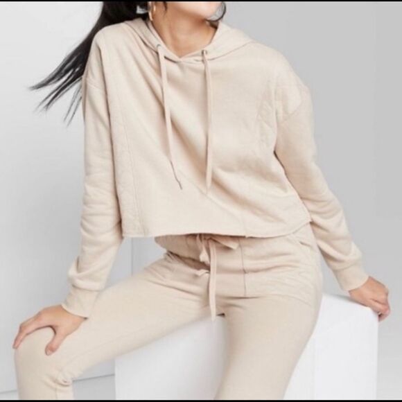 Wild Fable Cropped Quilted Panel Tan Hoodie XS - Picture 1 of 8
